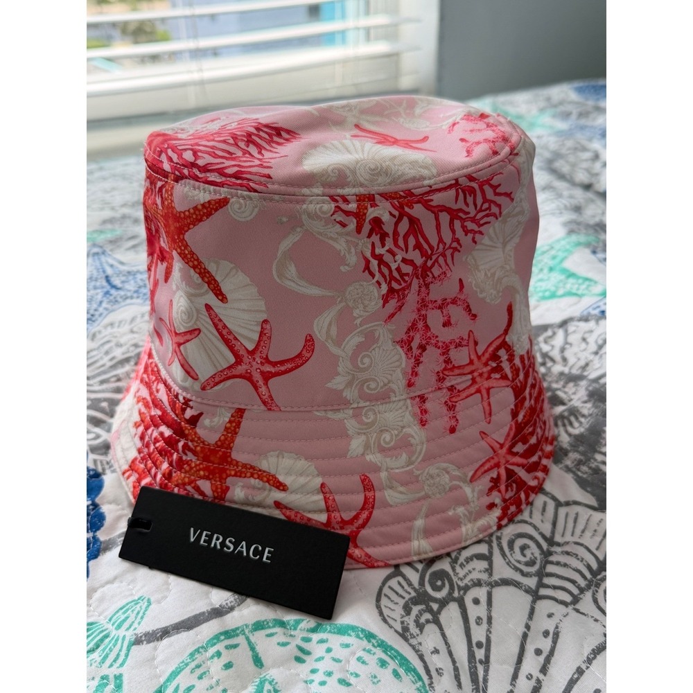 AUTHENTIC Versace Pink Tresor‎ de la Mer Starfish Coral Bucket Hat Size 58 NWT